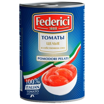 Томаты очищенные целые Federici в собственном соку, Olive Line International S.L., 425 мл