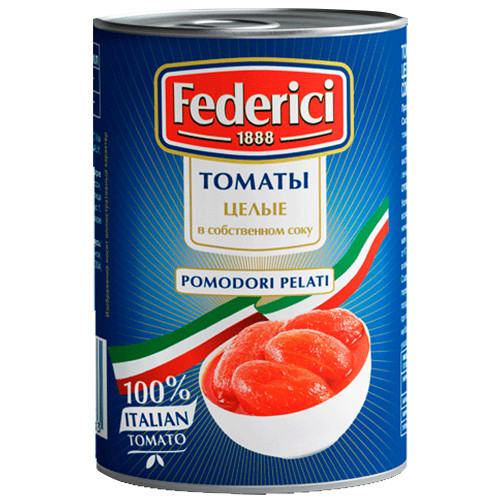 Томаты очищенные целые Federici в собственном соку, Olive Line International S.L., 425 мл