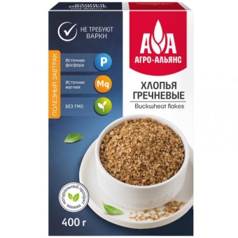 Хлопья Агро-Альянс гречневые быстрого приготовления, Агро-Альянс, 400 г