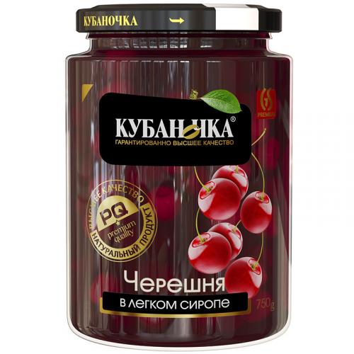 Черешня красная Кубаночка в легком сиропе, Кубаночка, 750 г