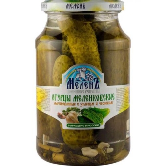 Огурцы маринованные Меленъ Меленковские с зеленью и чесноком, ЭКОПРОДУКТ, 900 г