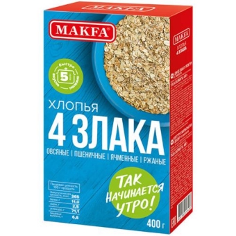Хлопья Makfa 4 злака, Макфа, 400 г