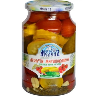 Ассорти маринованное Меленъ кабачки, черри, огурцы, ЭКОПРОДУКТ, 900 г