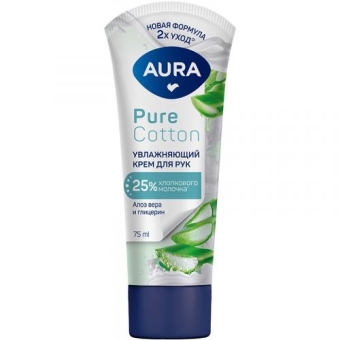 Крем для рук Aura Pure Cotton увлажняющий с глицерином и экстрактом алоэ, Коттон Клаб, 75 мл