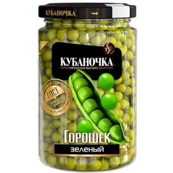 Горошек зеленый Кубаночка консервированный, Кубаночка, 370 г