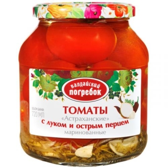 Томаты Валдайский погребок Астраханские маринованные с луком и острым перцем, Валдай, 720 мл