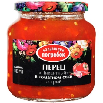 Перец Валдайский погребок Пикантный острый в томатном соке, Валдай, 500 мл