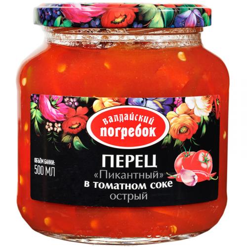 Перец Валдайский погребок Пикантный острый в томатном соке, Валдай, 500 мл