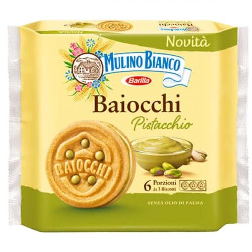 Печенье песочное Mulino Bianco Baiocchi с фисташковой начинкой, Barilla, 168 г