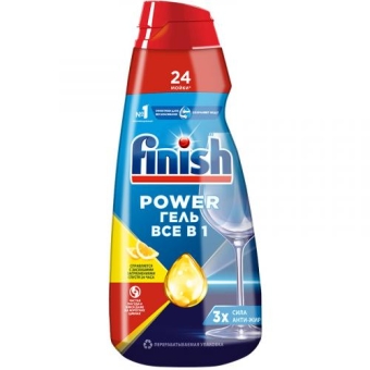 Гель Finish Power All In 1 с ароматом лимона для мытья посуды в посудомоечных машинах, Reckitt Benckiser (HyHo), 600 мл