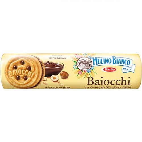 Печенье песочное Mulino Bianco Baiocchi с шоколадно-ореховым кремом, Barilla, 168 г