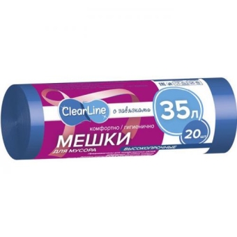 Мешки для мусора Clear Line с завязками, синие, 35 литров, ТК НЭП, 35 л