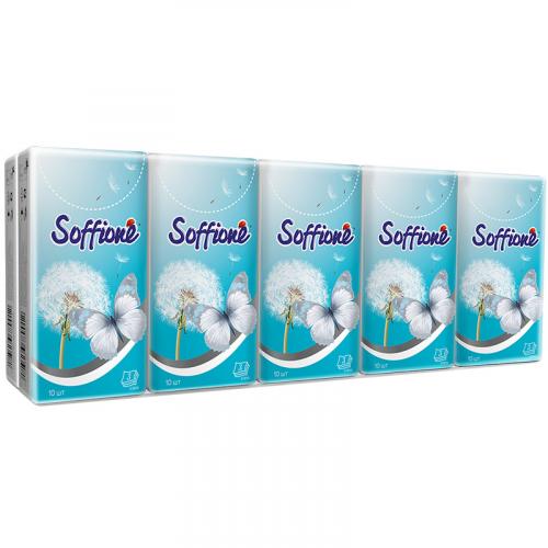 Платочки бумажные Soffione 3-х слойные, Архбум Тиссью Групп,