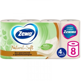 Бумага туалетная Zewa Natural Soft без аромата, 4 слоя, Эссити,