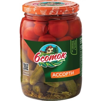 Ассорти 6 соток из корнишонов и томатов, DESAN, 720 мл