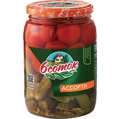 Ассорти 6 соток из корнишонов и томатов, DESAN, 720 мл