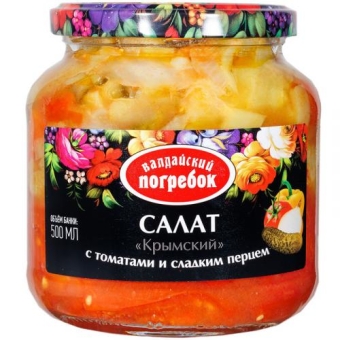 Салат Валдайский погребок Крымский с томатами, соленым огурцом и сладким перцем, Валдай, 500 мл