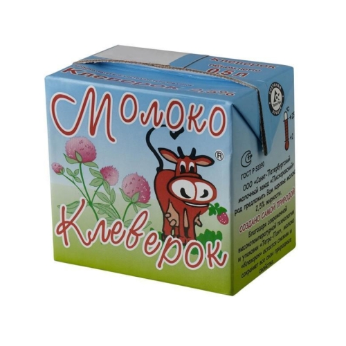 Молоко «Клеверок» ультрапаст.2,5% Гост, Пискарёвский МЗ, 0,5 л