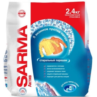 Порошок стиральный Sarma Active Горная свежесть для всех типов стирки, Невская Косметика, 2.4 кг