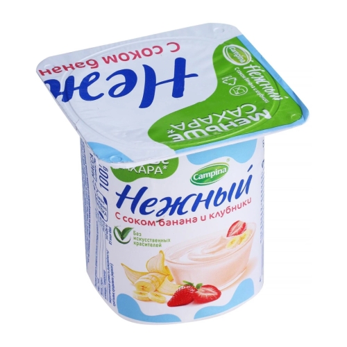 Йогурт «Нежный» Банан/Клубника 1,2%, Кампина, 100 г