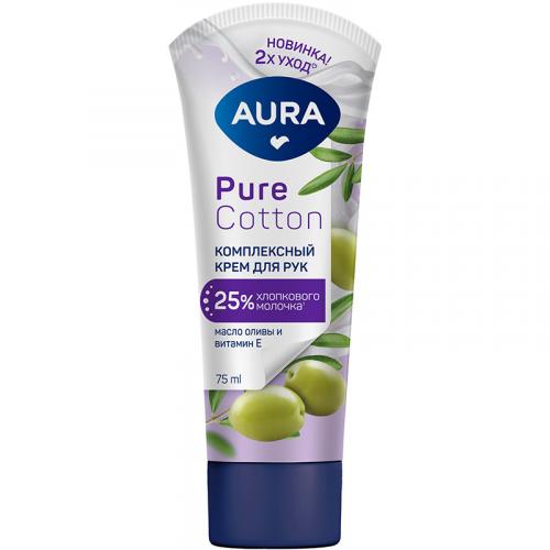 Крем для рук Aura Pure Cotton комплексный с маслом оливы и витамином E, Коттон Клаб, 75 мл