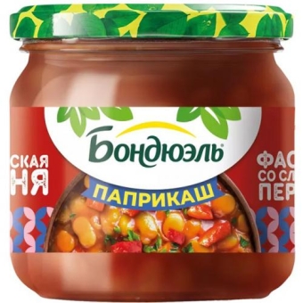 Фасоль Бондюэль белая в соусе со сладким перцем Паприкаш, Бондюэль, 360 г