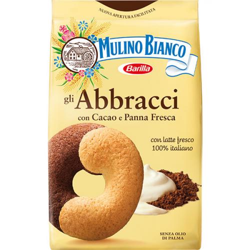 Печенье песочное Mulino Bianco Abbracci с какао и сливками, Barilla, 350 г