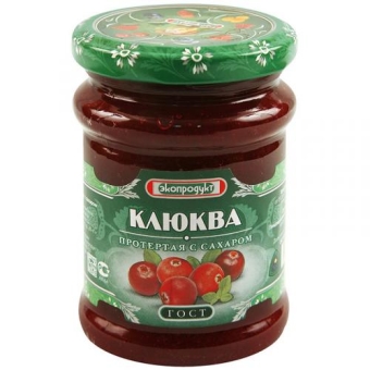 Клюква Экопродукт, протертая с сахаром, Экопродукт, 320 г