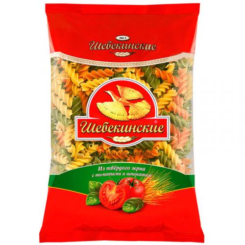 Макаронные изделия Шебекинские Спирали Три цвета, Инфолинк, 450 г