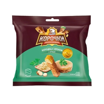 Сухарики ржаные «3 Корочки» Холодец с Хреном, Россия, 60 г
