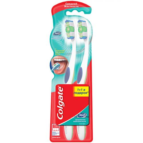 Щетка зубная Colgate 1+1 360° Суперчистота всей полости рта средней жесткости, COLGATE-PALMOLIVE, .