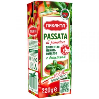 Мякоть томатов протертая Пиканта Passata с базиликом, Пиканта, 220 г