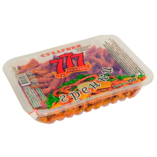 Гренки сухарики «777» со вкусом Охотничьих колбасок, Россия, 150 г