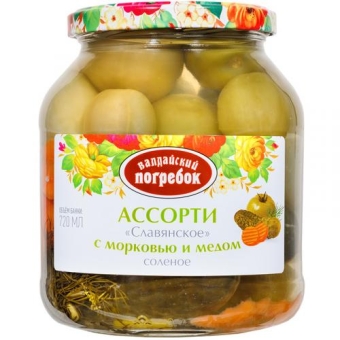 Ассорти Валдайский погребок Славянское соленое с морковью и медом, Валдай, 720 мл