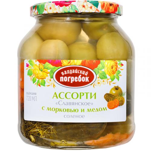 Ассорти Валдайский погребок Славянское соленое с морковью и медом, Валдай, 720 мл