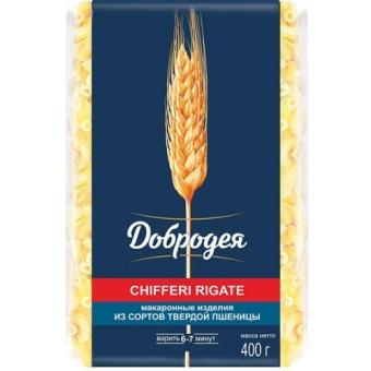 Макаронные изделия Добродея Сhifferi Rigate Рожки-дружки рифленые, Добродея, 400 г
