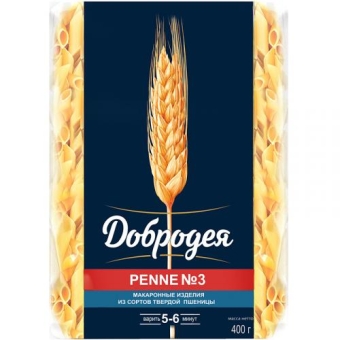 Макаронные изделия Добродея Penne N3 Перья гладкие, Добродея, 400 г