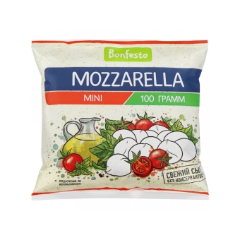 Моцарелла в рассоле мини 45% «Bonfesto» (12 шар) 100г/6шт, Беларусь, 100 г
