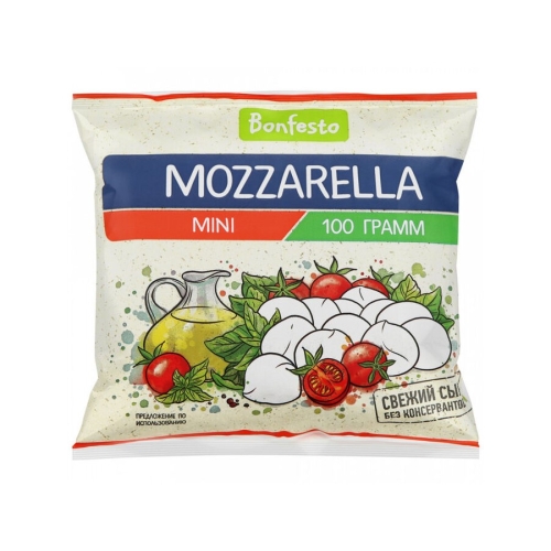 Моцарелла в рассоле мини 45% «Bonfesto» (12 шар) 100г/6шт, Беларусь, 100 г