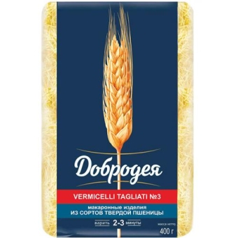 Макаронные изделия Добродея Vermicelli Tagliati N3 Вермишель Ниточка, Добродея, 400 г