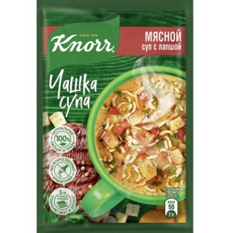 Суп быстрого приготовления Кнорр Чашка супа Мясной суп с лапшой, Unilever Food, 14 г