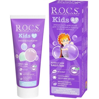 Паста зубная R.O.C.S. Kids Бабл Гам для детей 4-7 лет, Диарси Центр, 45 г