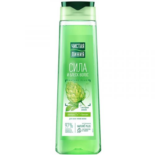 Шампунь-бальзам Чистая линия 2 в 1 Сила и блеск для всех типов волос, Концерн Калина, 400 мл