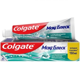 Паста зубная Colgate Макс Блеск Кристальная мята с отбеливающими пластинками, Colgate-Palmolive, 150 мл