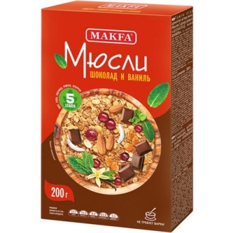 Мюсли Makfa 5 злаков Шоколад и ваниль, Макфа, 200 г
