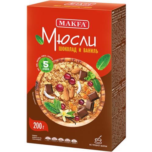 Мюсли Makfa 5 злаков Шоколад и ваниль, Макфа, 200 г