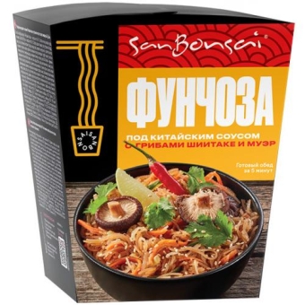 Вермишель SanBonsai Фунчоза под китайским соусом с грибами, Ресурс-С, 120 г