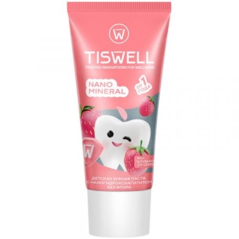 Паста зубная Tiswell Клубника со сливками реминерализующая с наногидроксиапатитом без фтора для детей от 1 года, Unilever HPC, 60 г