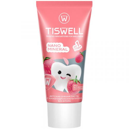 Паста зубная Tiswell Клубника со сливками реминерализующая с наногидроксиапатитом без фтора для детей от 1 года, Unilever HPC, 60 г