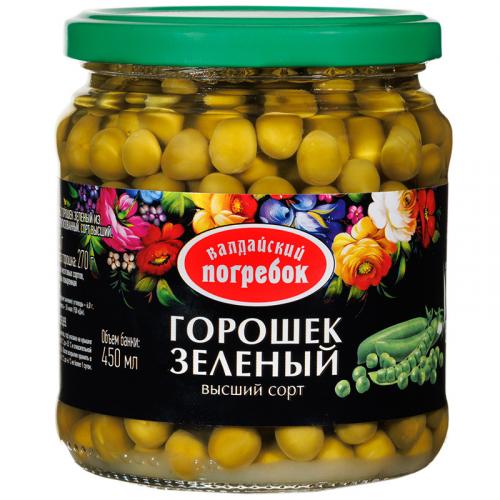 Горошек Валдайский погребок зеленый консервированный, Валдай, 450 г
